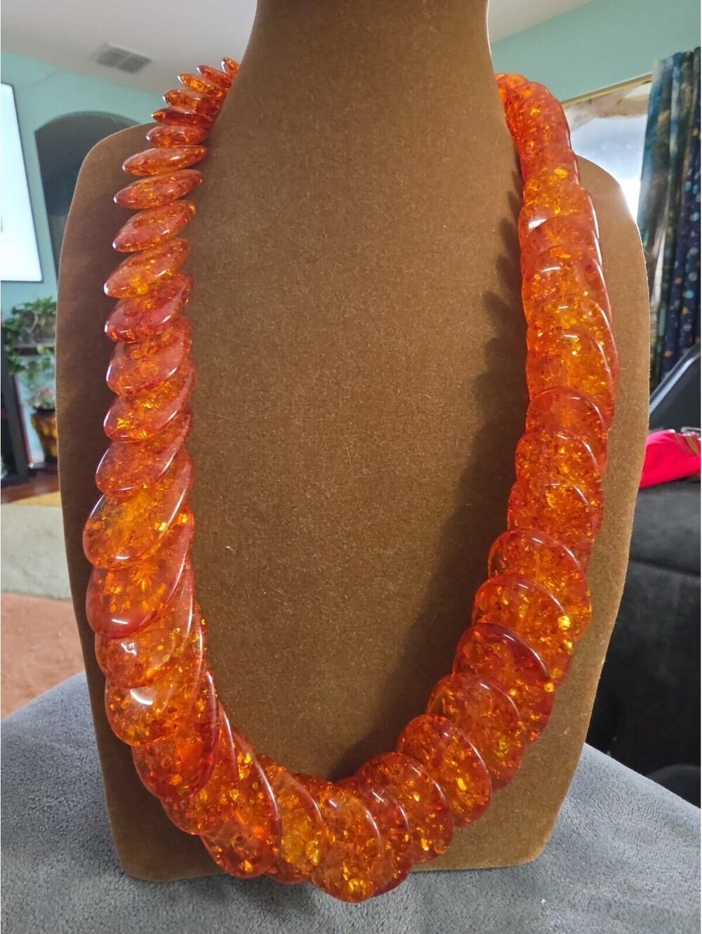"Vintage Baltic Honey Color Amber  Discs Statement Runaway Necklace" 22"